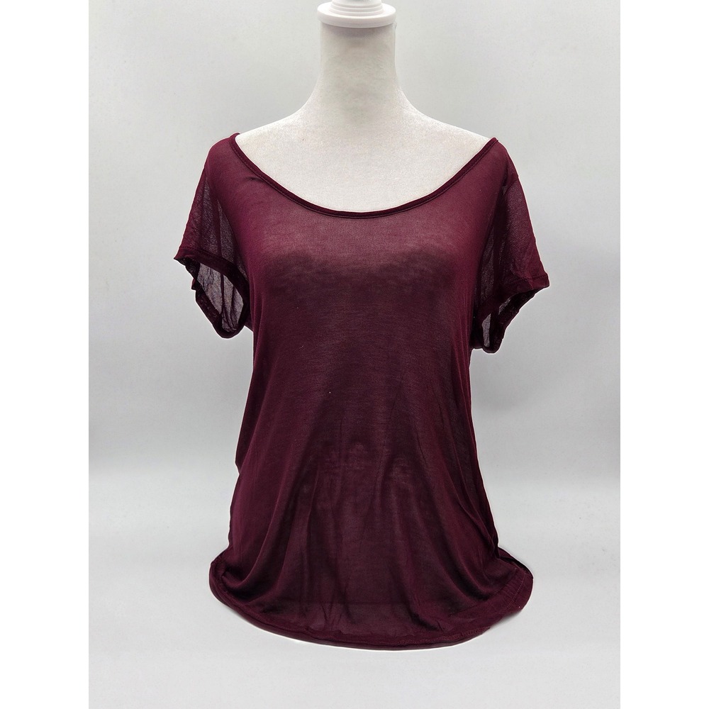 Project Social T Medium Burgundy Wool Blend Sheer Scoop Neck Top 101-595